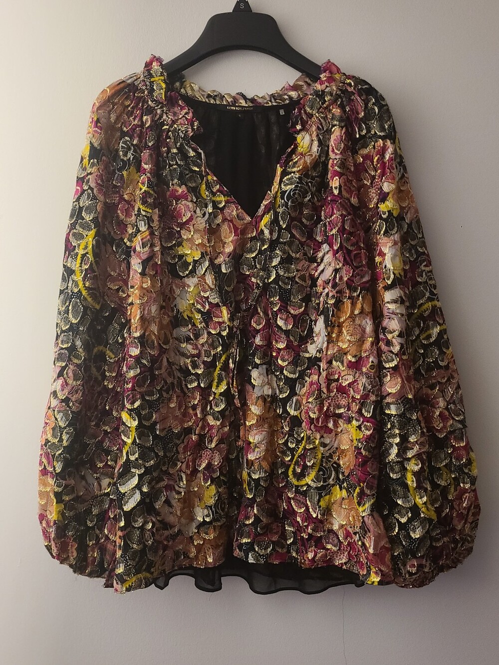 Kobi Halperin Floral Blouson Top in Black, Pink, Yellow, Gold
